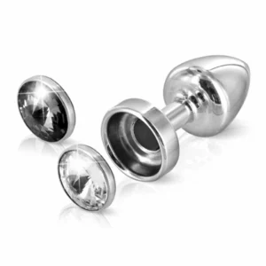 Diogol Anni Magnet 25mm Aluminium Plug with Swarovski Crystal Black/Clear