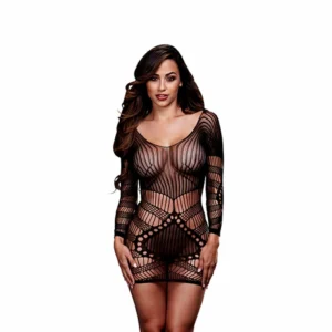 Baci Longsleeve Mini Dress One Size - Black Geometric Lace
