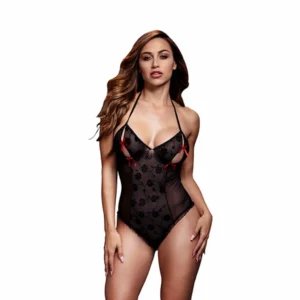 Baci Lace Teddy Black One Size - Floral Sheer Bodysuit