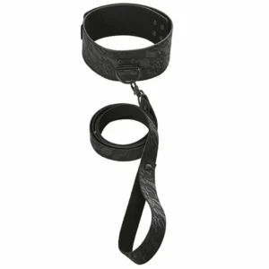 Sportsheets Sincerely Locking Lace Collar & Leash - Adjustable Black Design