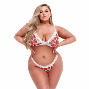 Baci Queen Size White Floral Lace Bra Set Adjustable Open Back Panty