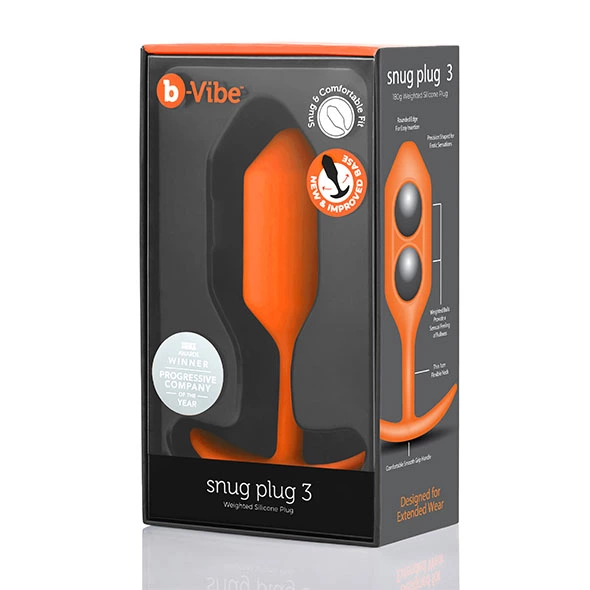 b-Vibe Snug Plug 3 Orange Weighted Silicone Anal Trainer 180g 3.6x12.7cm