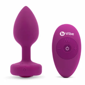 Analinis kaištis „b-Vibe Vibrating Jewel Plug S/M“ (rožinis rubinas)