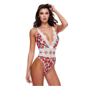 Baci Lingerie White Floral Lace Teddy M/L Adjustable Back