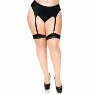 Leg Avenue Plus Size Two-Tone Sheer Thigh Highs with Backseam & Cuban Heel