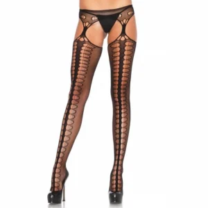 Leg Avenue Exclusive Black Mesh Tights with Decorative Garter Detail