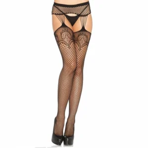 Leg Avenue Fishnet Stockings with Garter-Style Lines, One Size