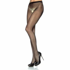 Leg Avenue Black Nylon Open-Crotch Pantyhose Adjustable Size