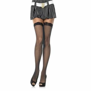 Leg Avenue Small Fishnet Stockings with Elegant Black Lace Trim One Size