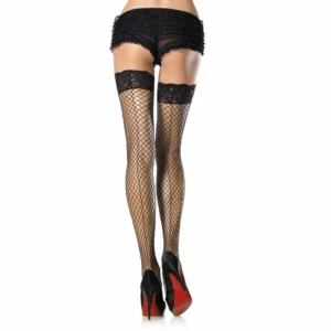 Leg Avenue Net & Lace Thigh Highs with Backseam Black O/S