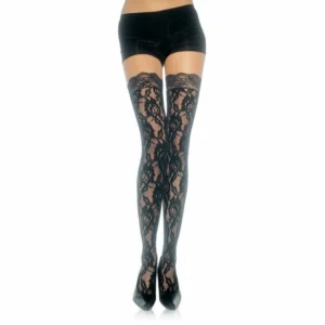 Leg Avenue Floral Lace Stockings Black One Size Elegant Design