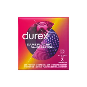 „Durex Dame Placer“ prezervatyvai 3 pakuotės – tekstūruotas lateksas, 56 mm, tepamas