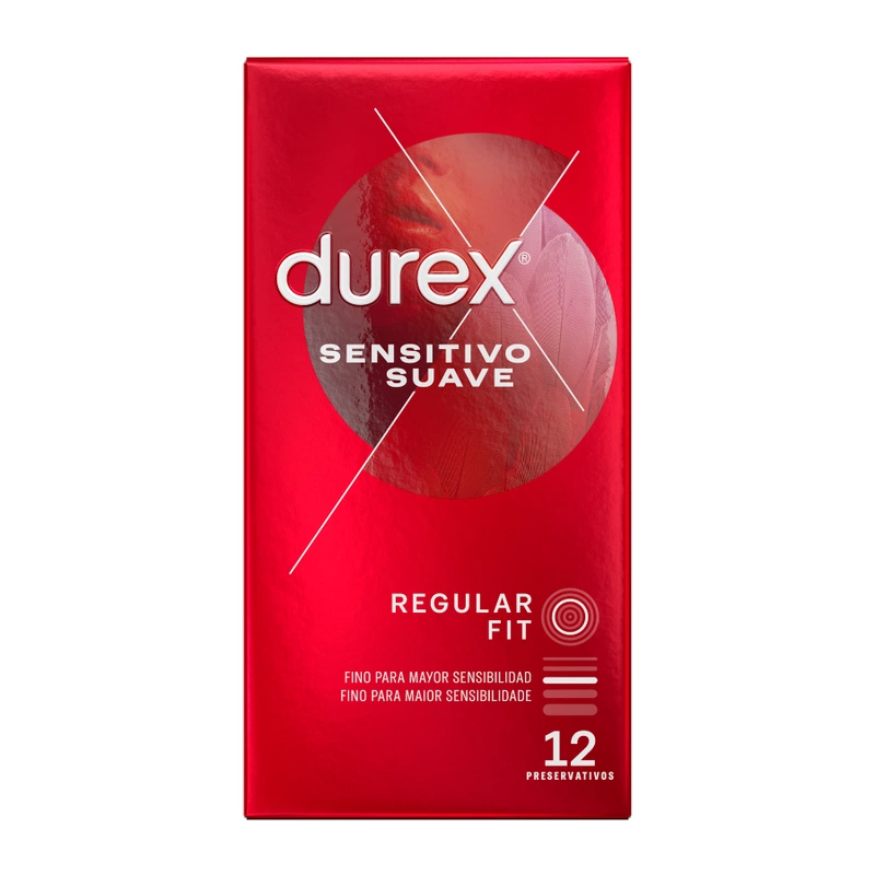 „Durex“ minkšti ir jautrūs 12 pakelių anatominiai ploni latekso prezervatyvai, 56 mm
