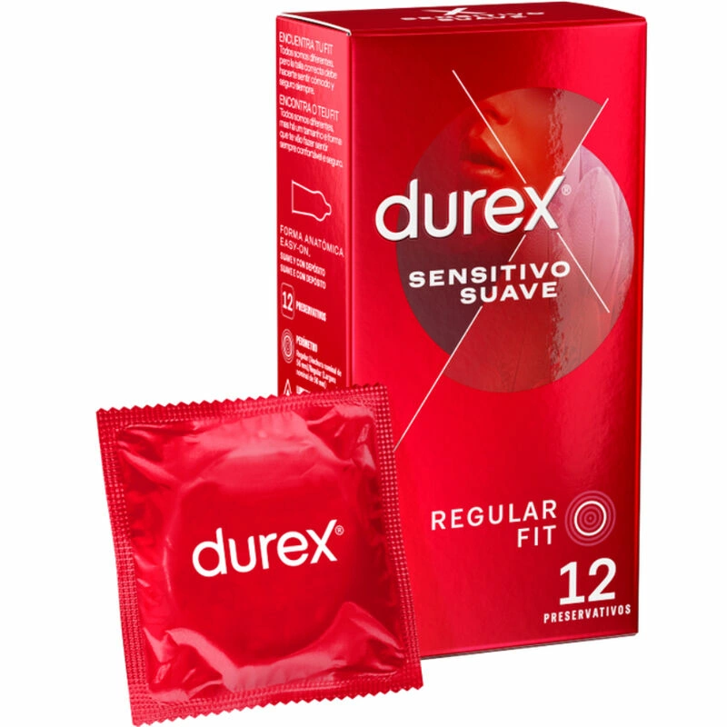 „Durex“ minkšti ir jautrūs 12 pakelių anatominiai ploni latekso prezervatyvai, 56 mm