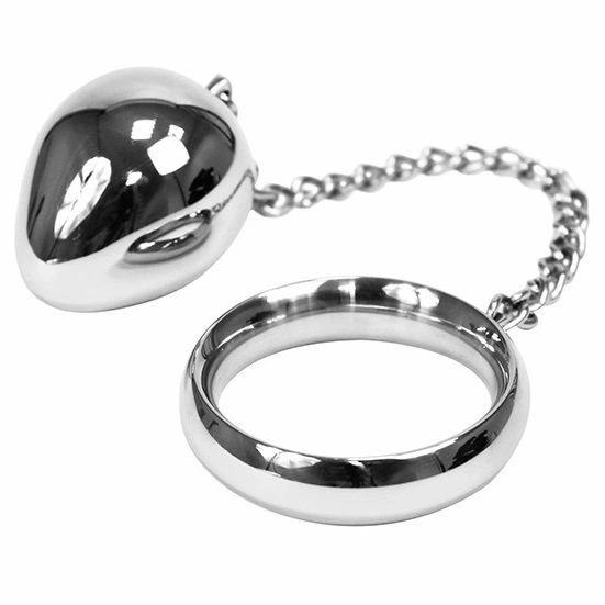 Metalinis kietas nerūdijančio plieno žiedas 40 mm su 17 cm grandine ir 40 mm rutuliu