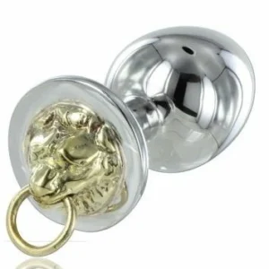 Metal Hard Steel Plug with Carved Tiger & Ring, 4 cm Diameter