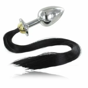 METAL HARD Steel Anal Plug with Black Faux Tail 8.9cm Hypoallergenic