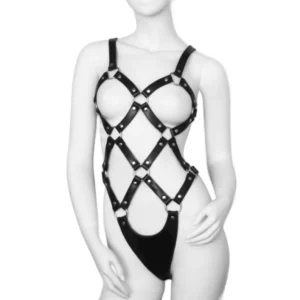 S8 Leather Body Harness for Women, Adjustable, Black, Size S-XL