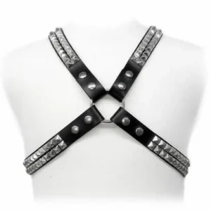 ZADO Leather Body Harness with Pyramid Studs, Adjustable Size S-XL