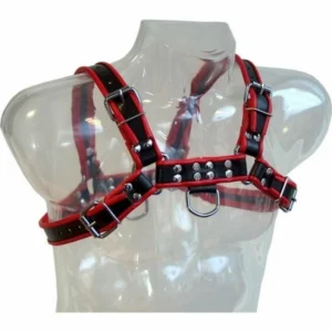 Santiago Leather Chain Harness III juodas/raudonas – reguliuojamas unisex kūno aksesuaras