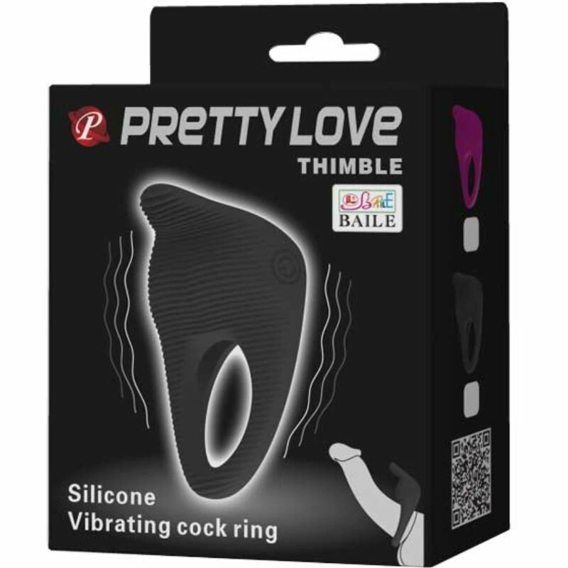 Pretty Love Thimble Black Silicone Vibrating Ring - Adjustable System