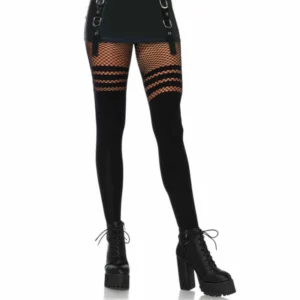 Leg Avenue Pantyhose Model 7157 White with Striped Fishnet Accent One Size