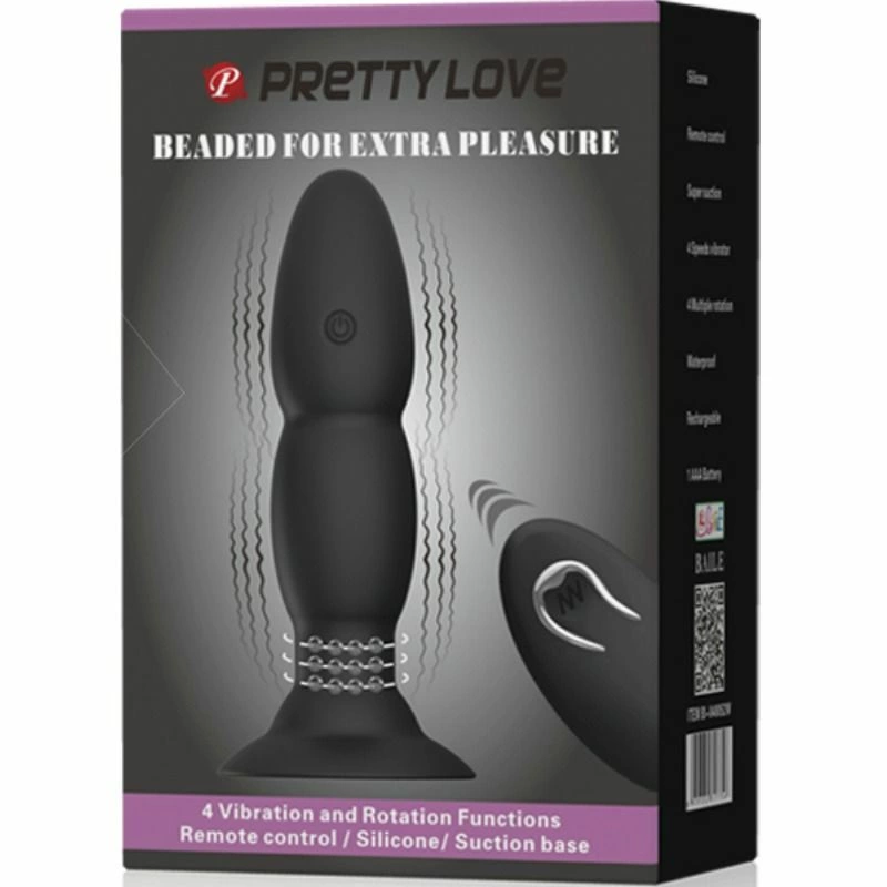 Pretty Love analinis kištukas su nuotolinio valdymo pulteliu, vibracija ir sukimu, juodas