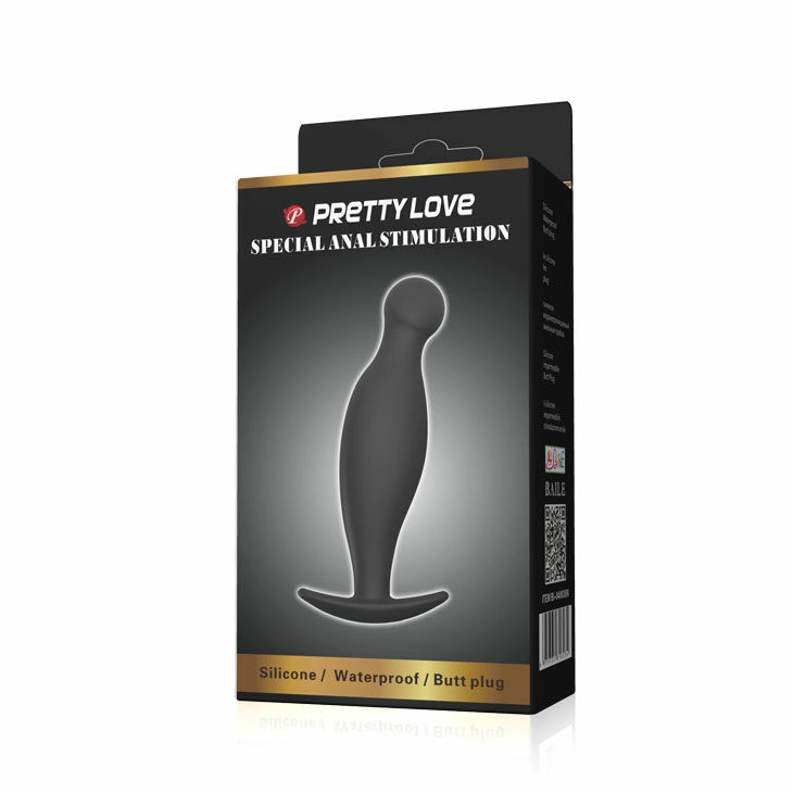 Pretty Love silikoninis analinis kištukas, 11,7 cm juodas, ergonomiškas rankenos dizainas