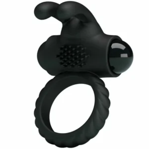 Pretty Love Eudora Silicone Vibrating Black Ring with Dual Stimulator