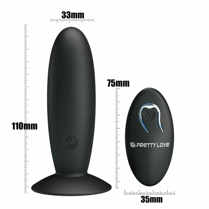 Pretty Love Anal Plug Black – įkraunamas silikoninis modelis su nuotolinio valdymo pultu