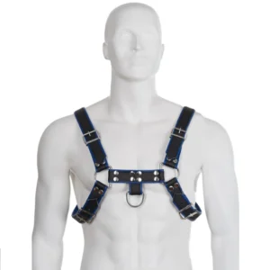 Svenjoyment Leather Harness Bulldog Blue & Black Adjustable S-XL