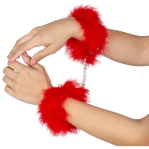SecretPlay Red Marabou Feather Metal Handcuffs - Elegant Pink Accessory