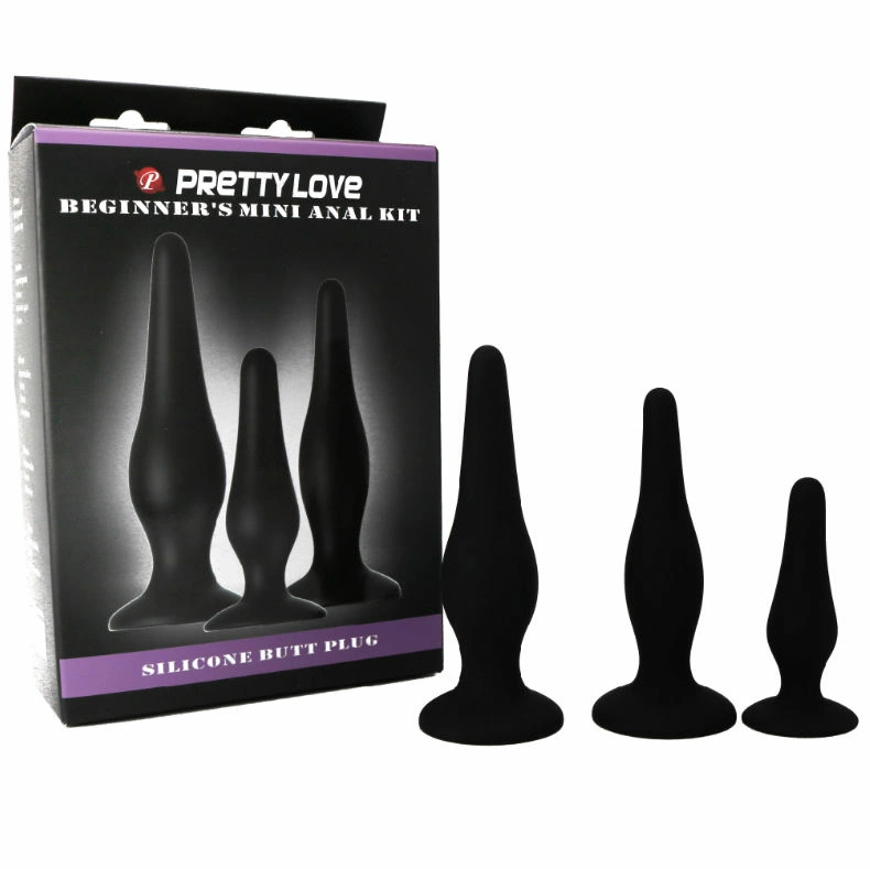 „Pretty Love“ silikoninis treniruočių rinkinys – 3 dalių intymių kištukų rinkinys, juodas