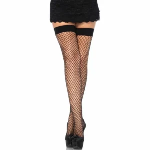 Leg Avenue Fishnet Thigh Highs Black One Size - Durable Lycra Mesh