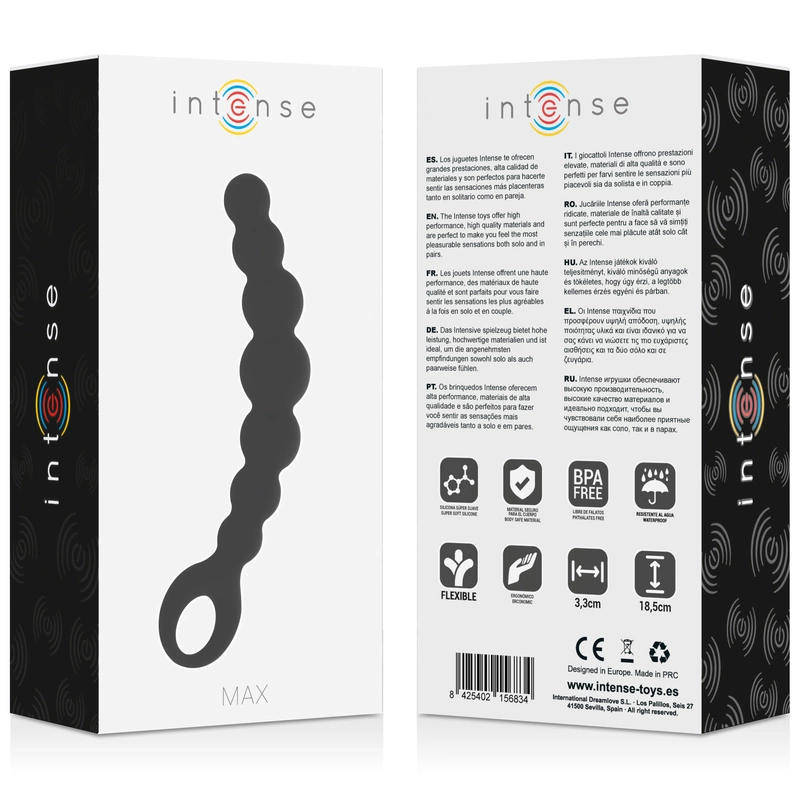 Intense analiniai karoliukai Max Black - lanksti silikoninių karoliukų sistema 18,5 cm