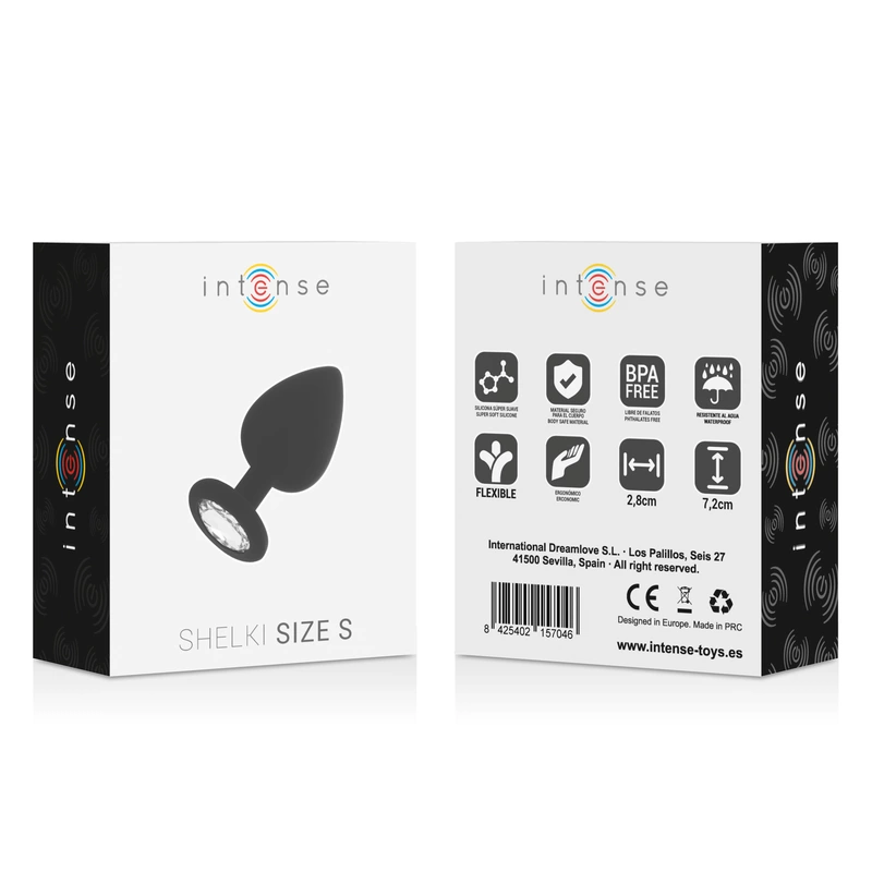 INTENSE SHELKI S silikoninis analinis kištukas, juodas 7,2 cm, medicininis