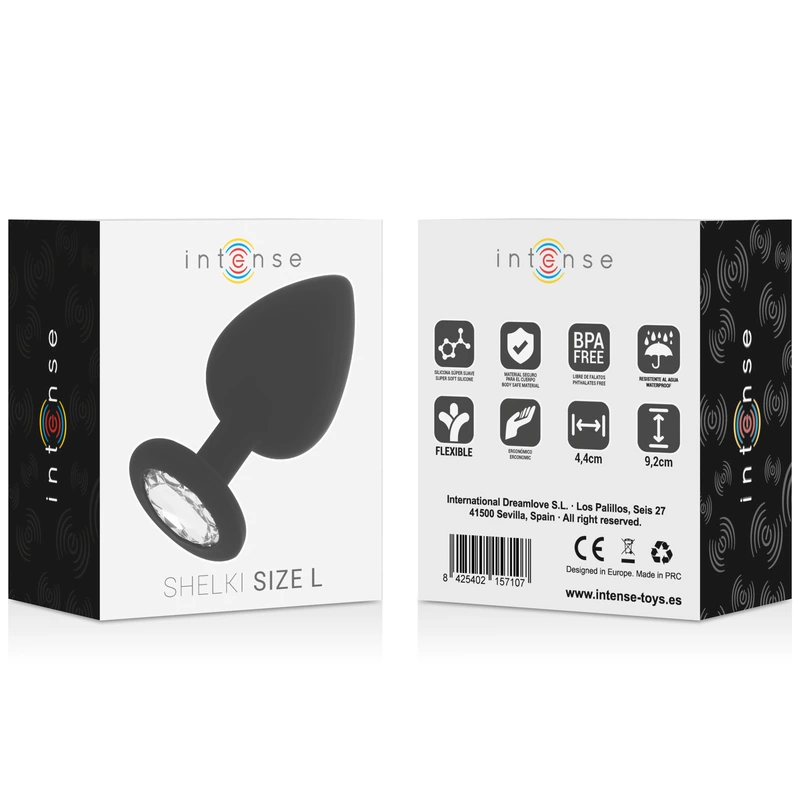 Intense Shelki L Plug Black - medicininis silikonas, ergonomiškas, 9,2 cm
