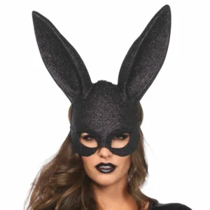 Leg Avenue Glitter Masquerade Rabbit Mask - Shimmering Black Costume Accessory