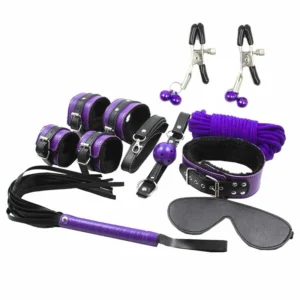 Secret Play Bondage Kit 8-Piece Black & Purple Synthetic Leather Set