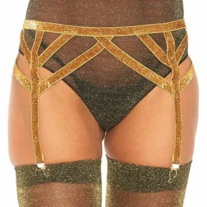 Leg Avenue Lurex Gold Elastic Garter Belt - One Size, Shimmer Finish