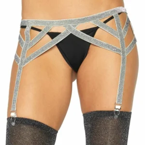 Leg Avenue Silver Lurex Elastic Garter Belt One Size - Shimmer Finish