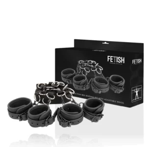 „Fetish Submissive“ prabangus lovos tvirtinimo rinkinys, reguliuojamas neopreno pamušalas