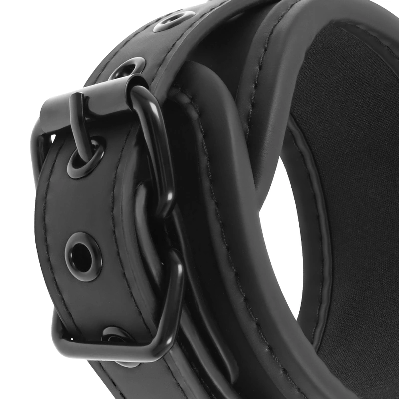 Fetish Submissive Vegan Leather Ankle Cuffs with Neoprene Lining, Adjustable