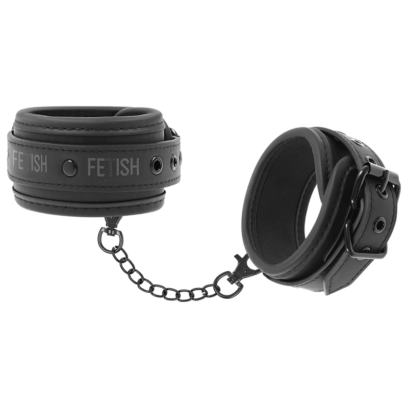 Fetish Submissive Vegan Leather Ankle Cuffs with Neoprene Lining, Adjustable