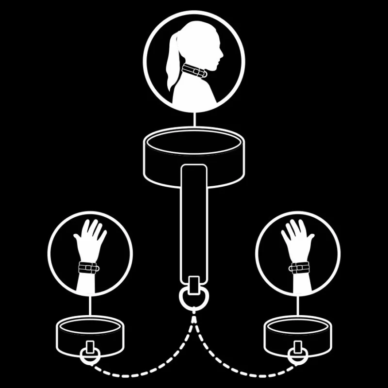 Fetish Submissive Vegan Leather Collar & Wrist Restraint Set, Adjustable