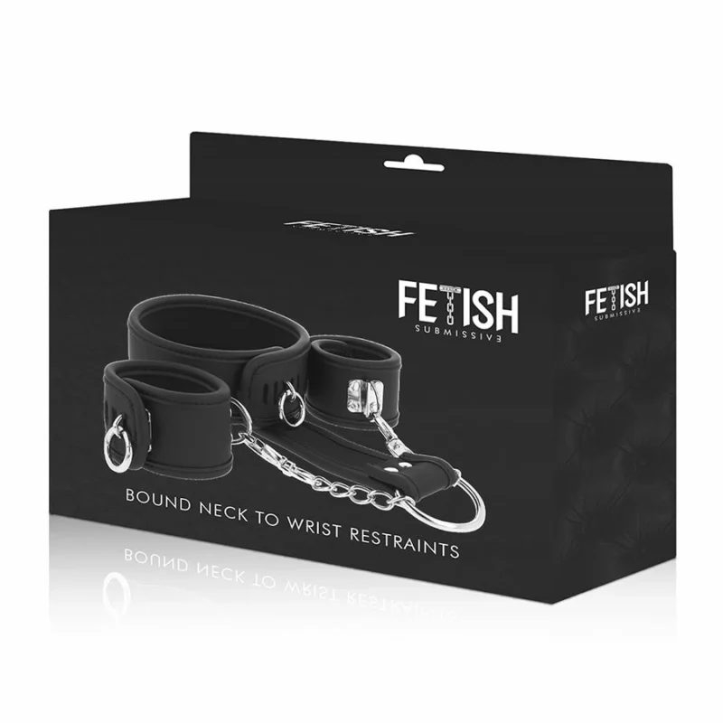 Fetish Submissive Vegan Leather Collar & Wrist Restraint Set, Adjustable