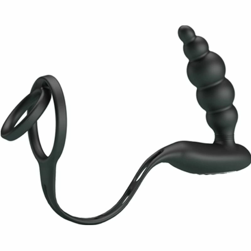 „Pretty Love“ vibruojantis silikoninis dvigubas intymių žiedų rinkinys, juodas, įkraunamas USB