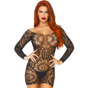 Leg Avenue Black Lace Long-Sleeved Mini Dress One Size