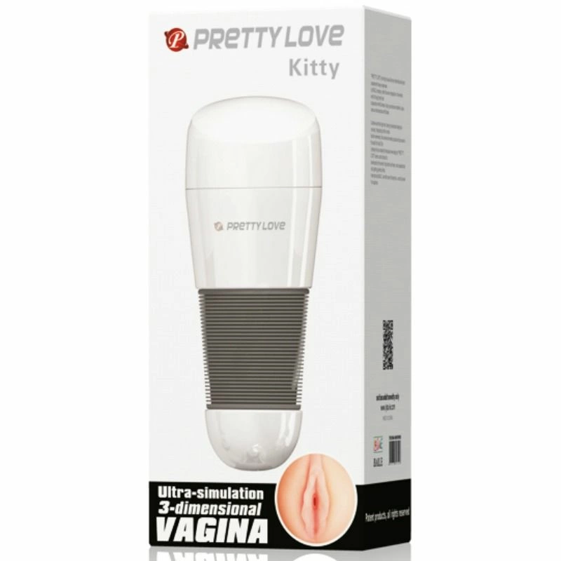 Pretty Love Kitty White intymus prietaisas su tekstūruotu silikoniniu rankove 21 cm