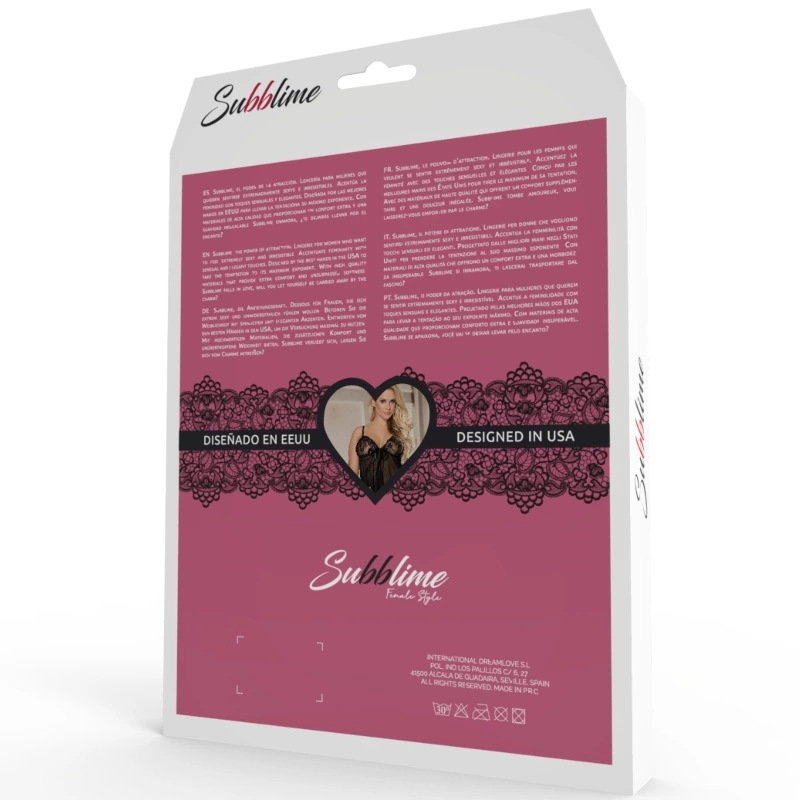Subblime Teddy Floral Lace Bodysuit S/M Black - Elegant Lingerie Design